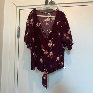 Mudd Front Tie Floral Top
